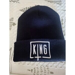 King Apparel Black Knit Beanie Embroidered Logo Cuff Skull Cap Mens Hat